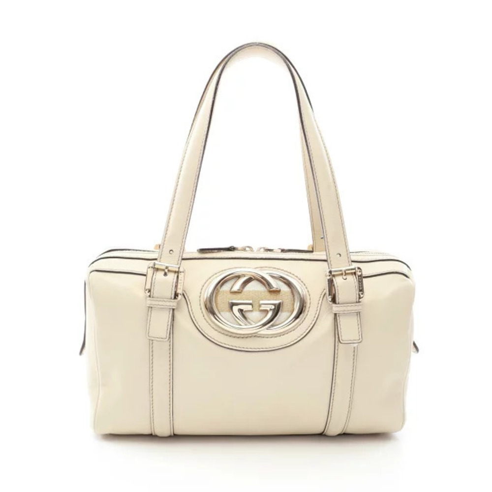 Gucci Brit Interlocking G Handbag Leather Ivory White